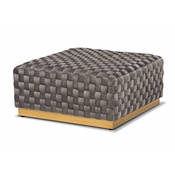 Baxton Studio Noah Luxe and Glam Grey Velvet Fabric Upholstered and Gold Finished Square Cocktail Ottoman